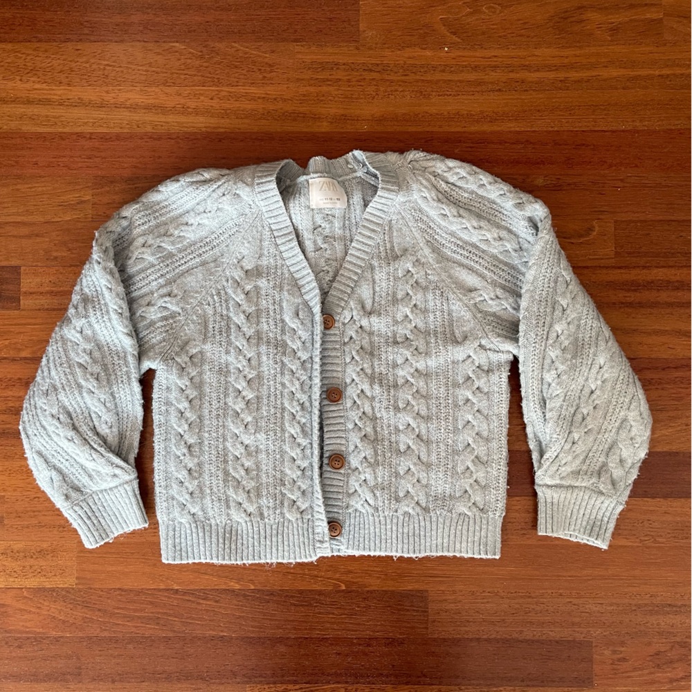 Zara Cable cardigan pale blue gray kids size 12